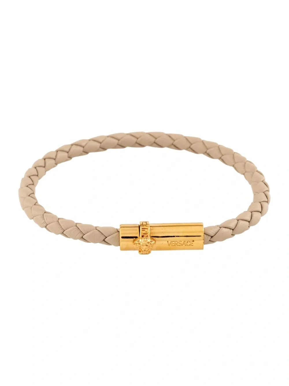 Versace Beige Medusa Braided Leather Gold Bracelet
